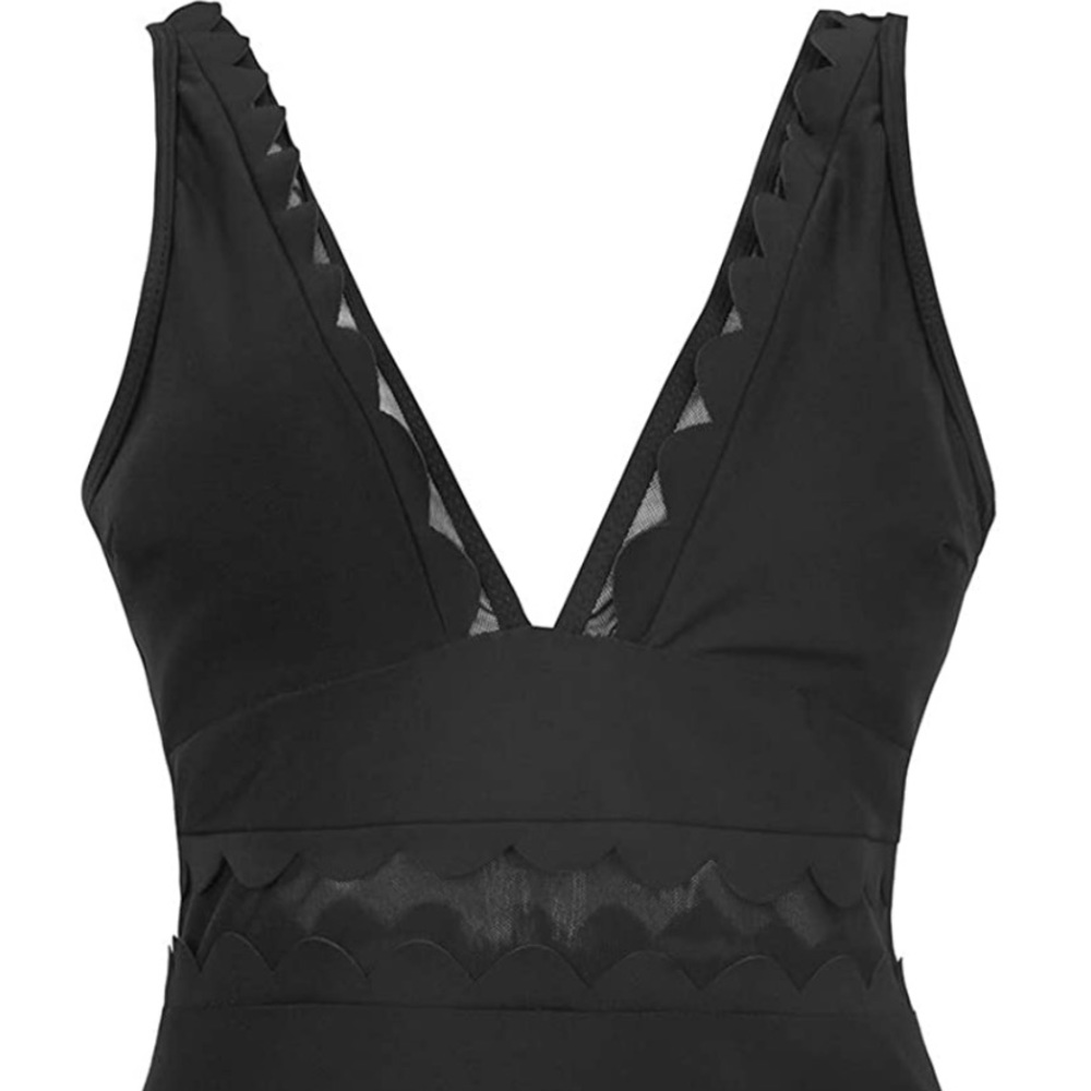 NWT Cupshe Black V Neck Mesh One Piece Suit